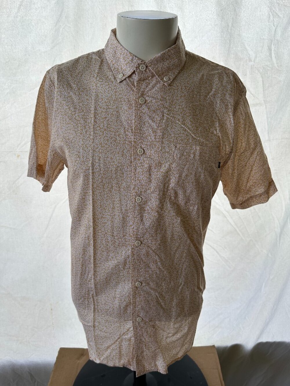 Obey Men's Small Floral Pattern Light Brown White SS Button Front Shirt Medium